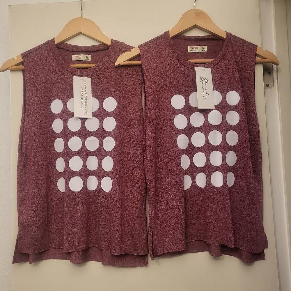 NWT Qty2 Morod Athletic Maroon/Wine Polka-dot Muscle/Workout/Exercise Top: XS